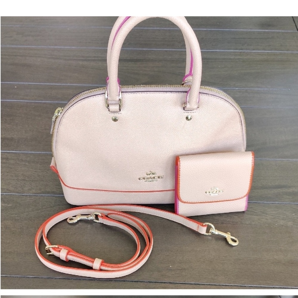 Coach Cream and Pink Satchel Bag Set